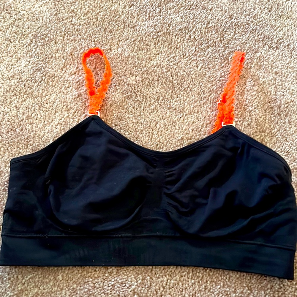 Black bralette.  Coral straps. One Size